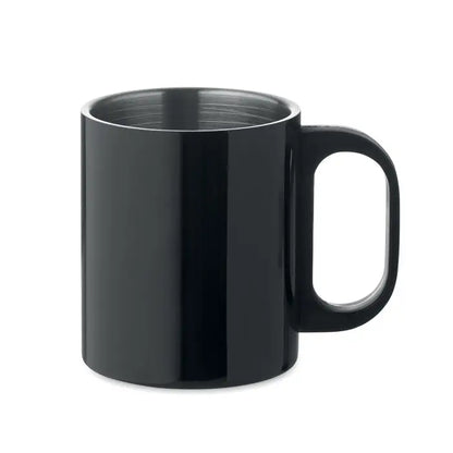 Cana cu perete dublu 300 ml neagra din ceramica cu finisaj lucios si clapeta moderna ovala