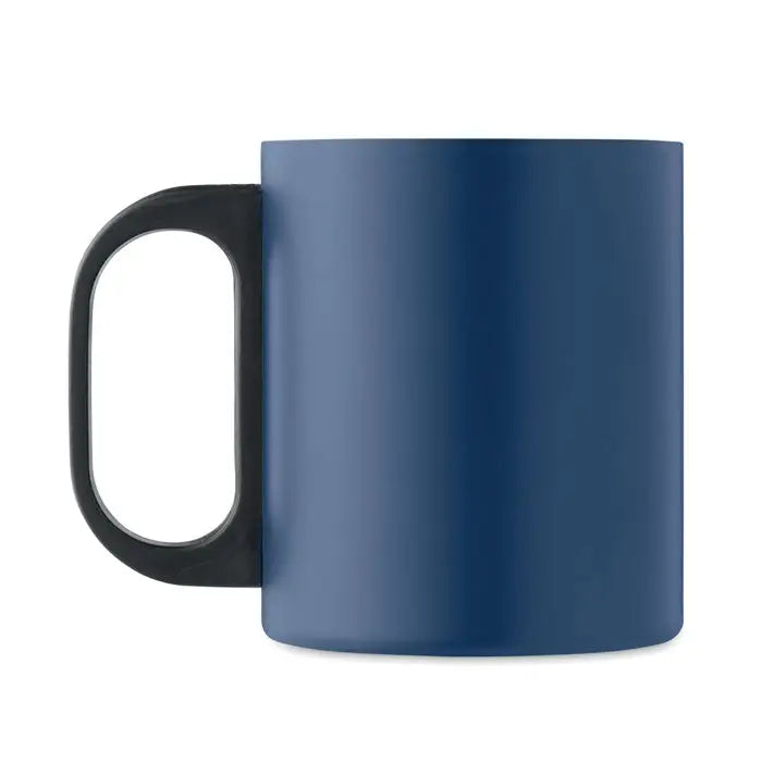 Cana cu perete dublu 300 ml din ceramica albastru inchis cu maner negru pentru bauturi calde