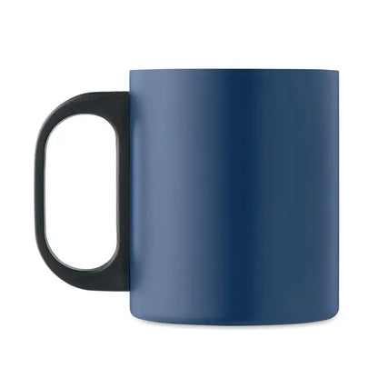 Cana cu perete dublu 300 ml din ceramica albastru inchis cu maner negru pentru bauturi calde