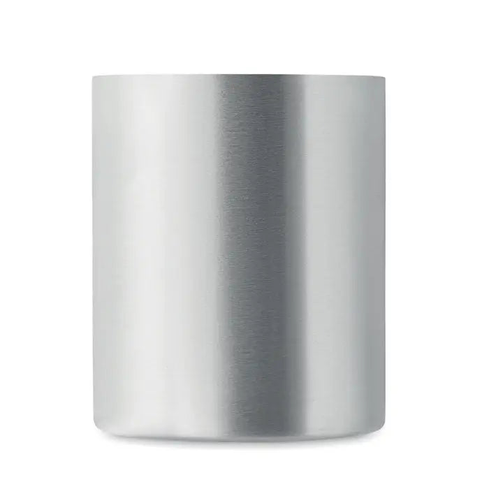 Cana cu perete dublu 300 ml din otel inoxidabil cu finisaj metalic periat si design cilindric elegant