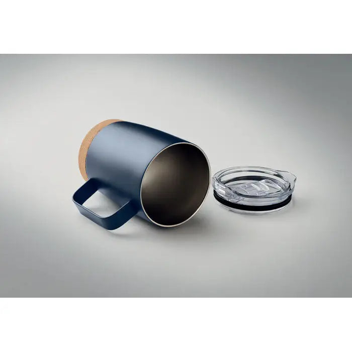 Navy blue cana cu perete dublu 300ml cu izolare, finisaj mat, margine captusita cu plută si capac transparent