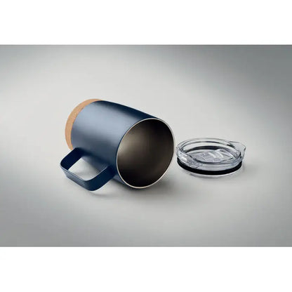 Navy blue cana cu perete dublu 300ml cu izolare, finisaj mat, margine captusita cu plută si capac transparent