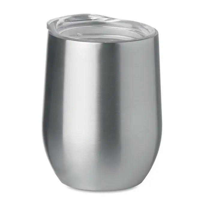 Cană cu perete dublu 300ml argintie din oțel inoxidabil izolată cu capac transparent