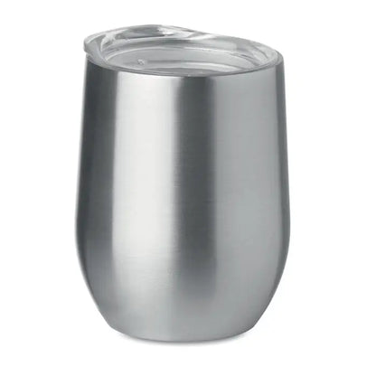 Cană cu perete dublu 300ml argintie din oțel inoxidabil izolată cu capac transparent