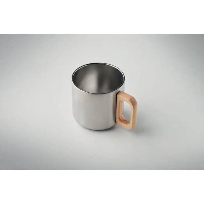 Cană cu perete dublu de 350 ml din oțel inoxidabil cu mâner din lemn deschis la culoare