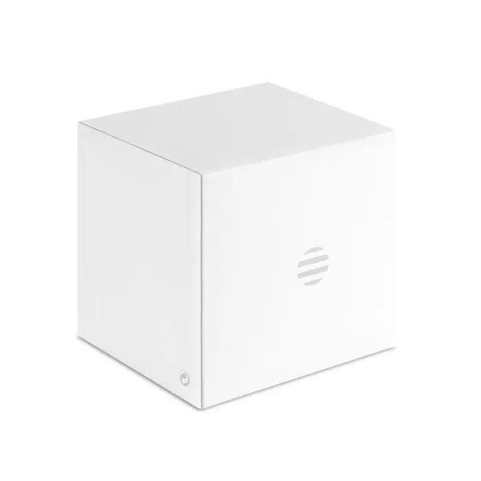 Cutie albă în formă de cub pentru imprimantă hp cu design minimalist și branding subtil pentru cana cu perete dublu 350ml