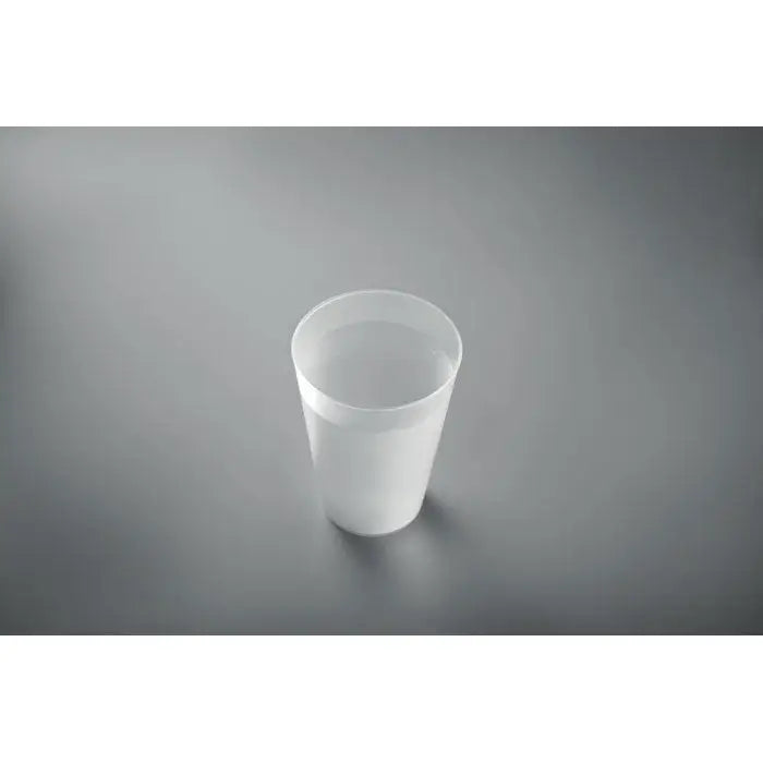Cana de eveniment reutilizabila 300 ml din plastic alb translucid cu design neted si usor conic