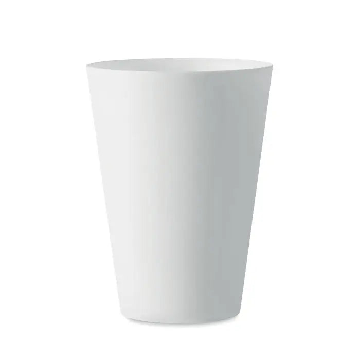 Cana de eveniment reutilizabila 300 ml din plastic alb slefuit cu design minimalist