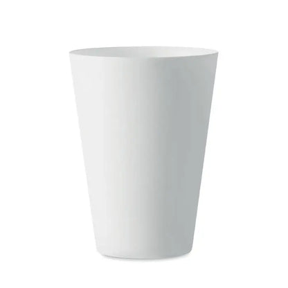 Cana de eveniment reutilizabila 300 ml din plastic alb slefuit cu design minimalist