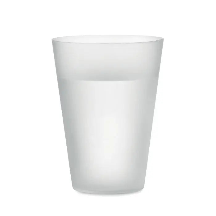 Cana de eveniment reutilizabila 300 ml din plastic alb mat cu design neted si conic pentru uz repetat