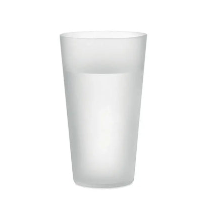 Cana de eveniment reutilizabila din plastic alb mat, cu forma cilindrica si laturi usor conice, capacitate 500 ml