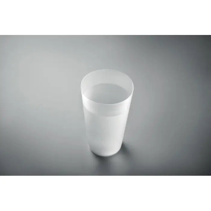 Cană de eveniment reutilizabilă 500 ml din plastic translucid alb cu formă cilindrică netedă și margine rotunjită