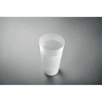 Cană de eveniment reutilizabilă 500 ml din plastic translucid alb cu formă cilindrică netedă și margine rotunjită