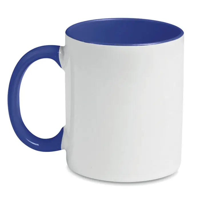 Cană de sublimare colorată ceramică albă cu interior și toartă albastre intense