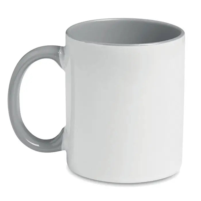Cana de sublimare colorata alb cu toarta si interior gri din ceramica alba pentru personalizare