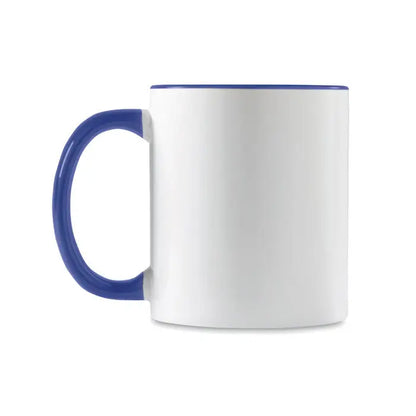 Cana de sublimare colorata albă din ceramică cu toartă și margine albastre îndrăznețe