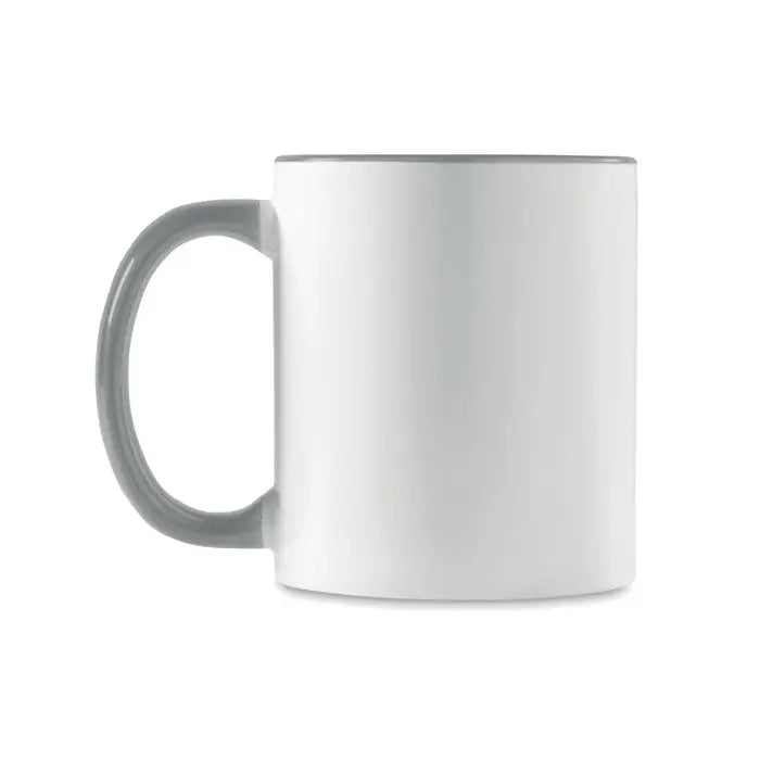 Cană de sublimare colorată albă din ceramică cu mâner și margine gri ideală pentru personalizare