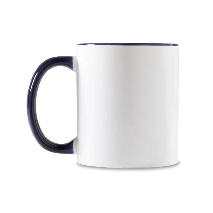 Cană de sublimare colorată din ceramică albă cu mâner și margine bleumarin pentru personalizare
