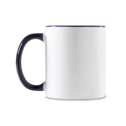 Cană de sublimare colorată din ceramică albă cu mâner și margine bleumarin pentru personalizare