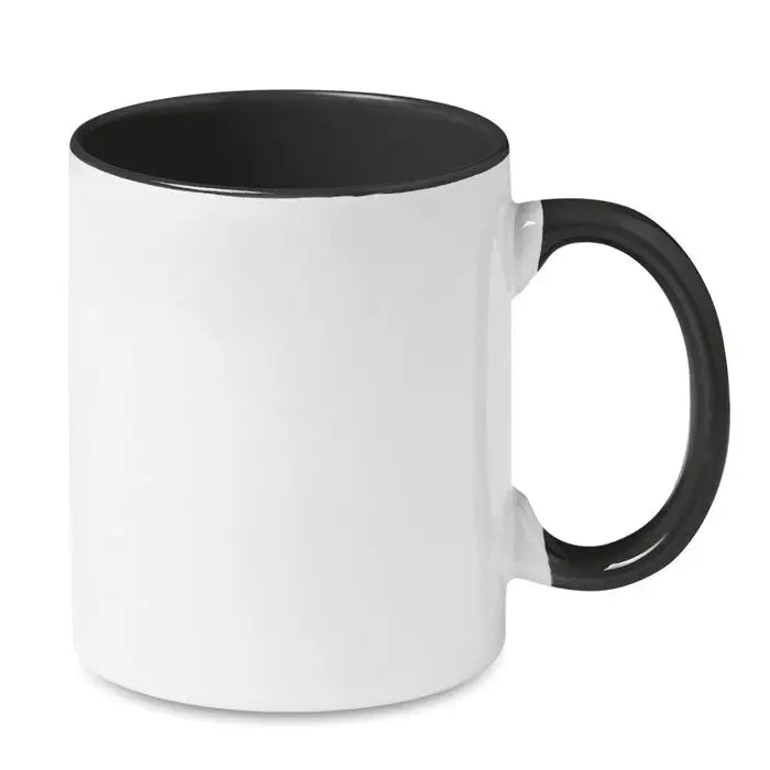 Cană de sublimare colorată din ceramică albă cu interior și mâner negru pentru personalizare