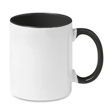 Cană de sublimare colorată din ceramică albă cu interior și mâner negru pentru personalizare