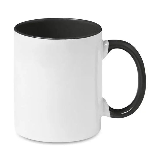 Cană de sublimare colorată din ceramică albă cu interior și mâner negru pentru personalizare