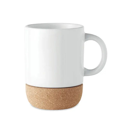 Cană de sublimare albă din ceramică cu bază naturală din plută pentru personalizare