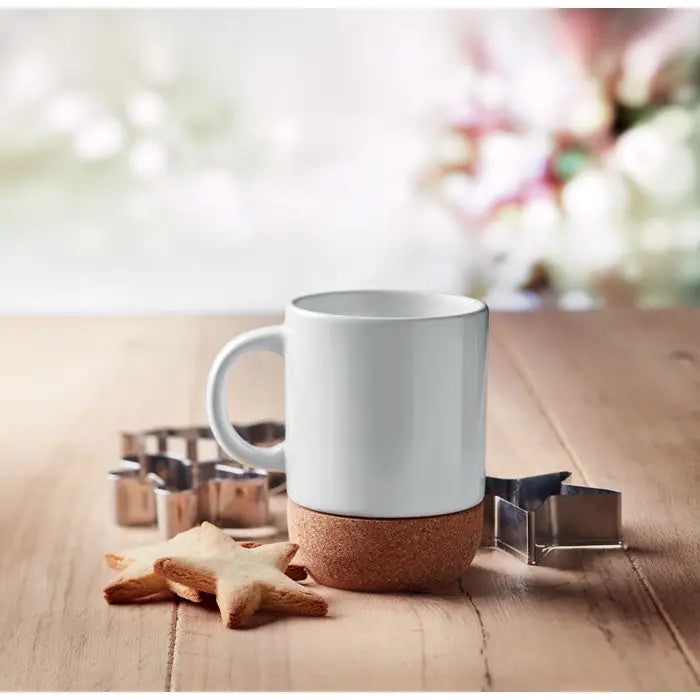 Cană de sublimare albă din ceramică cu bază din plută pentru personalizare și utilizare practică