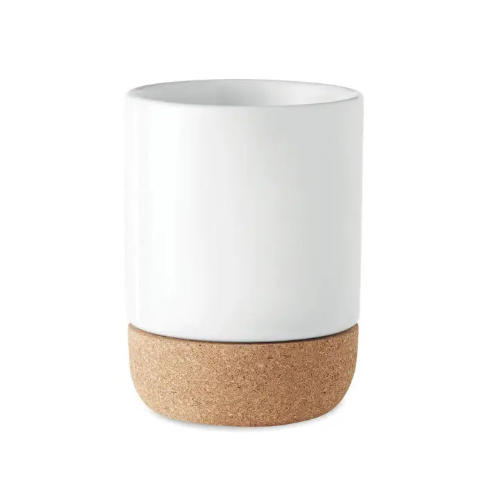 Cana de sublimare alba din ceramica cu baza naturala din pluta pentru decor si organizare eficienta