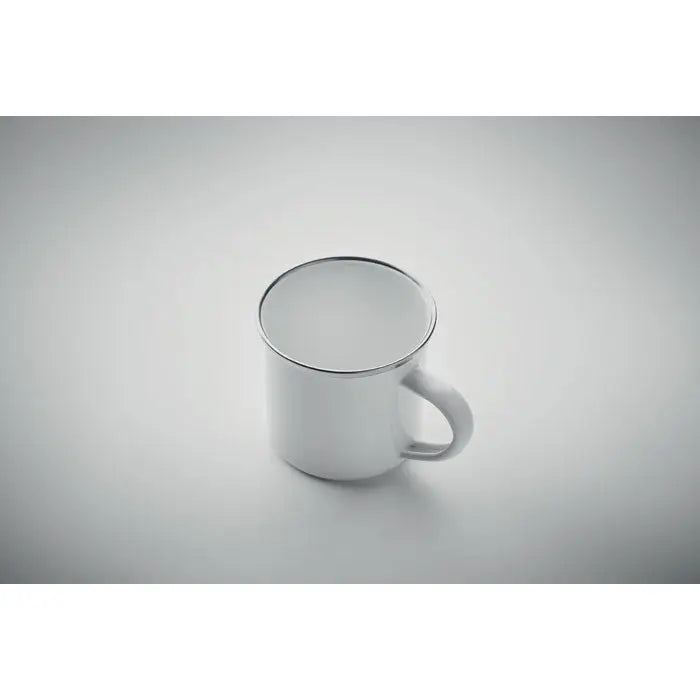 Cana de sublimare email 200ml albă din email cu margine și mâner argintiu pentru sublimare