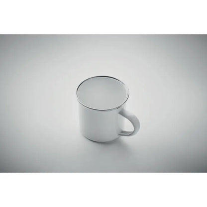 Cana de sublimare email 200ml albă din email cu margine și mâner argintiu pentru sublimare
