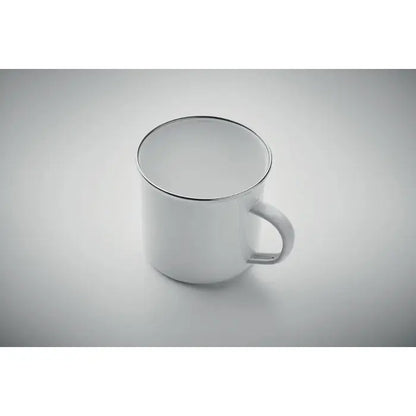 Cană de sublimare email albă cu margine și mâner argintiu de 500ml din metal