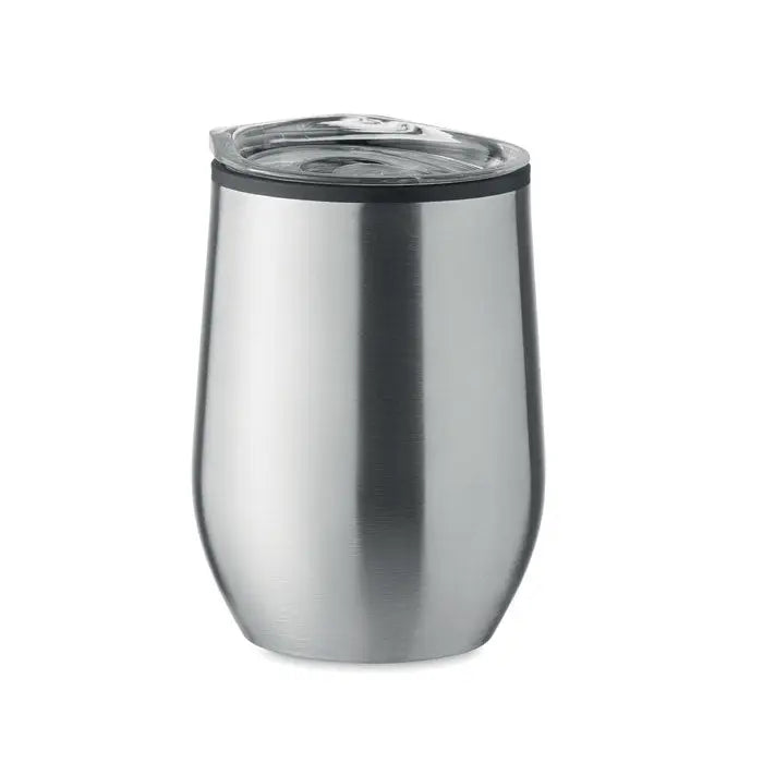 Cana de voiaj din otel inoxidabil cu perete dublu, capac transparent si inel etans negru, 350 ml