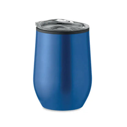 Albastru metalic cana de voiaj cu perete dublu 350 ml izolat cu capac transparent si garnitura neagra