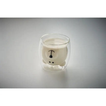 Cana din borosilicat cu perete dublu in forma de urs polar alb cu trasaturi negre pentru bauturi calde
