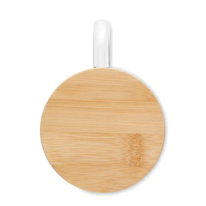 Circular bamboo wireless charging pad cu mâner din sticlă clară pentru Cana din borosilicat cu perete dublu