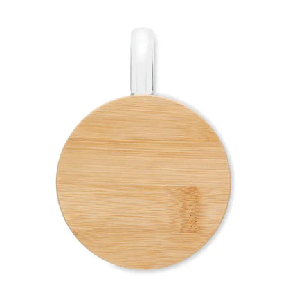 Circular bamboo wireless charging pad cu mâner din sticlă clară pentru Cana din borosilicat cu perete dublu