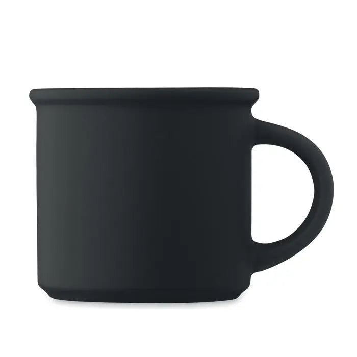 Cana din ceramica mata de 300 ml neagra cu finisaj mat si toarta rotunjita robusta