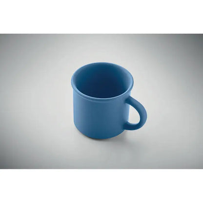 Cana din ceramica mata de culoare albastru solid cu maner rotund simplu si capacitate de 300 ml