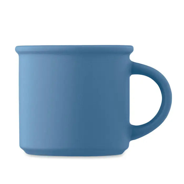 Cană din ceramică mată albastră de 300 ml cu mâner rotunjit simplu și margine ușor evazată