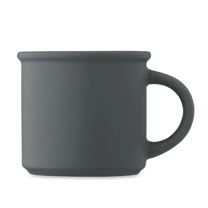 Cană din ceramică mată 300 ml gri închis cu mâner rotund simplu și margine ușor evazată