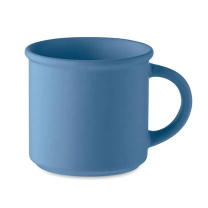 Cana din ceramica mata 300 ml albastra cu finisaj mat si toarta rotunjita simpla