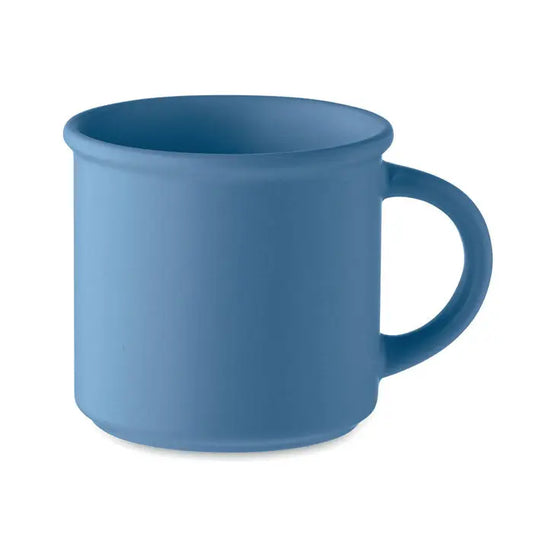 Cana din ceramica mata 300 ml albastra cu finisaj mat si toarta rotunjita simpla