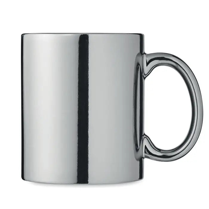 Cana din ceramica metalica 300 ml cu finisaj cromat lucios si design minimalist elegant cu toarta neteda