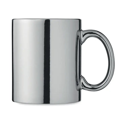 Cana din ceramica metalica 300 ml cu finisaj cromat lucios si design minimalist elegant cu toarta neteda