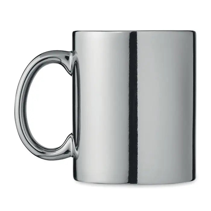 Cana din ceramica metalica 300 ml cu finisaj lucios cromat si design minimalist cu toarta potrivita
