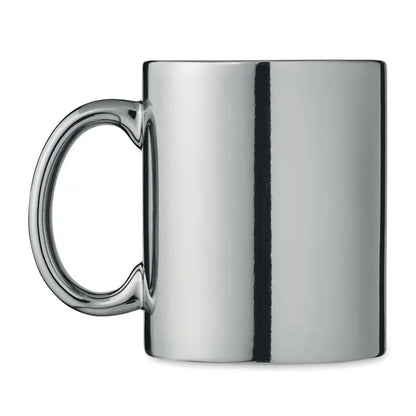 Cana din ceramica metalica 300 ml cu finisaj lucios cromat si design minimalist cu toarta potrivita