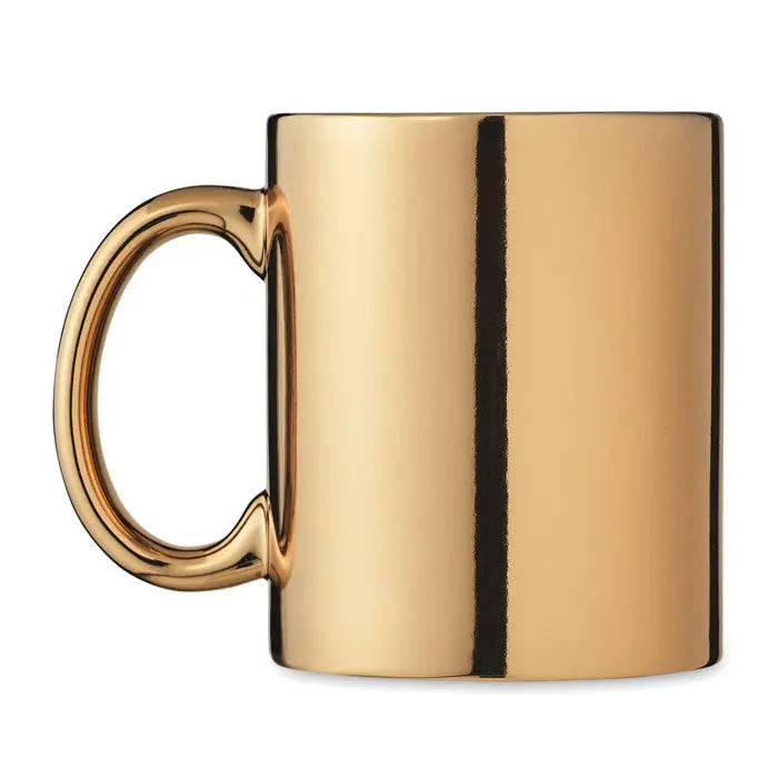 Cana din ceramica metalica 300 ml aurie cu design minimalist si maner asortat