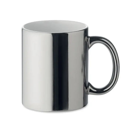 Cană din ceramică metalică 300 ml argintie cu finisaj lucios și toartă asortată
