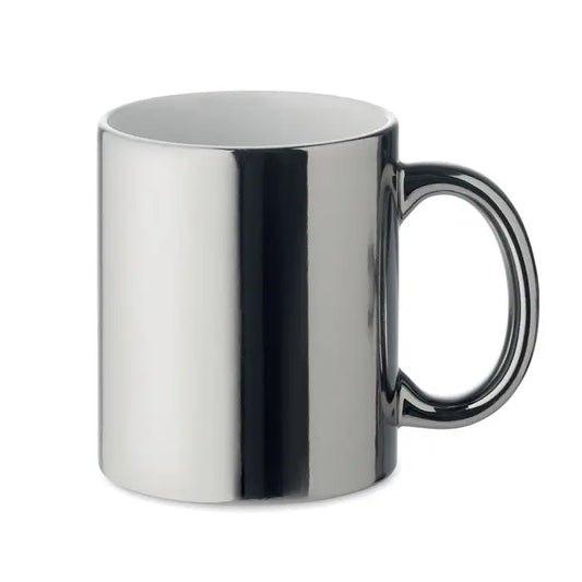 Cană din ceramică metalică 300 ml argintie cu finisaj lucios și toartă asortată